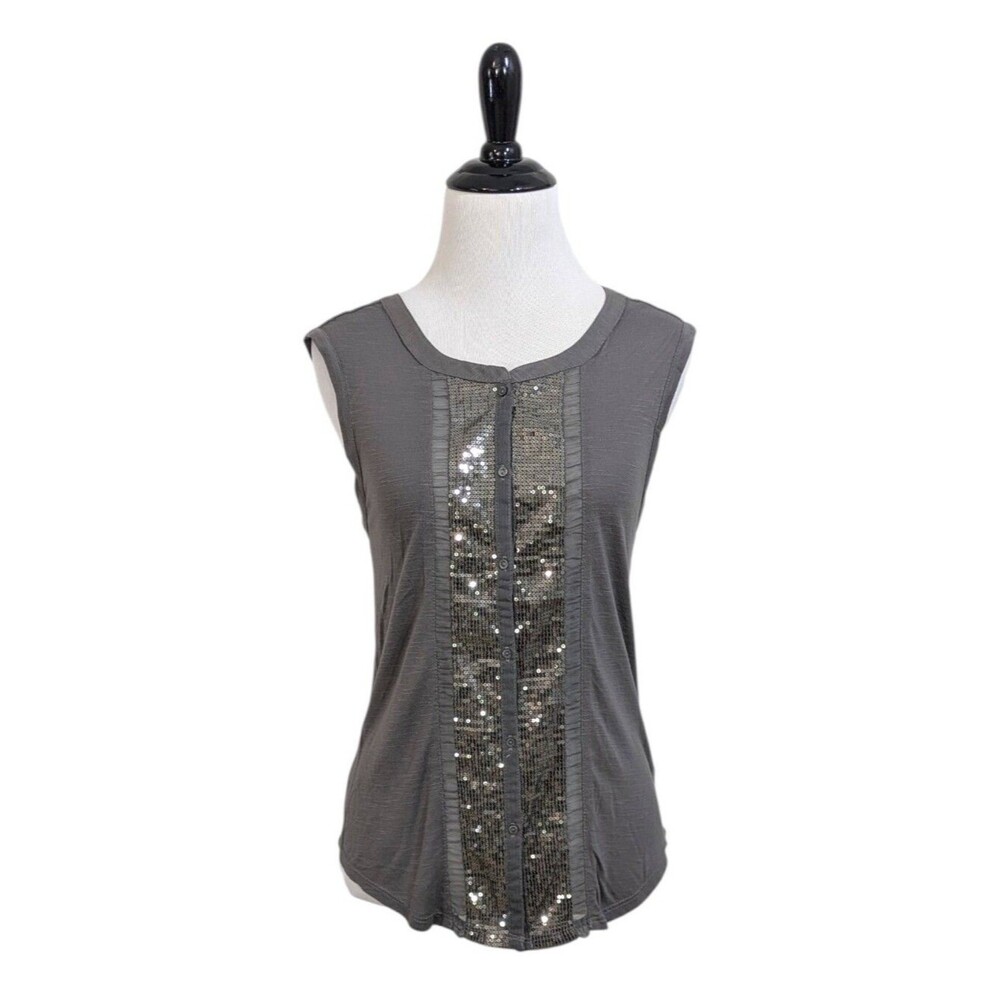 American Eagle Outfitters Taupe Sleeveless Sequin Button Blouse - Size XS Womens